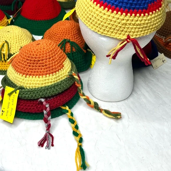 Handmade Crochet Knit Kids Blue Multicolor Hats Children’s Beanie Lot Of 18 NWT